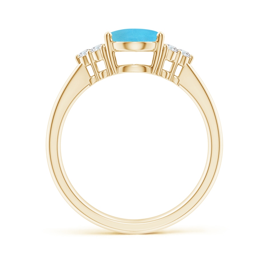 9x7mm AA Tapered Shank Oval Turquoise Ring with Trio Diamond Accent in Yellow Gold side-1