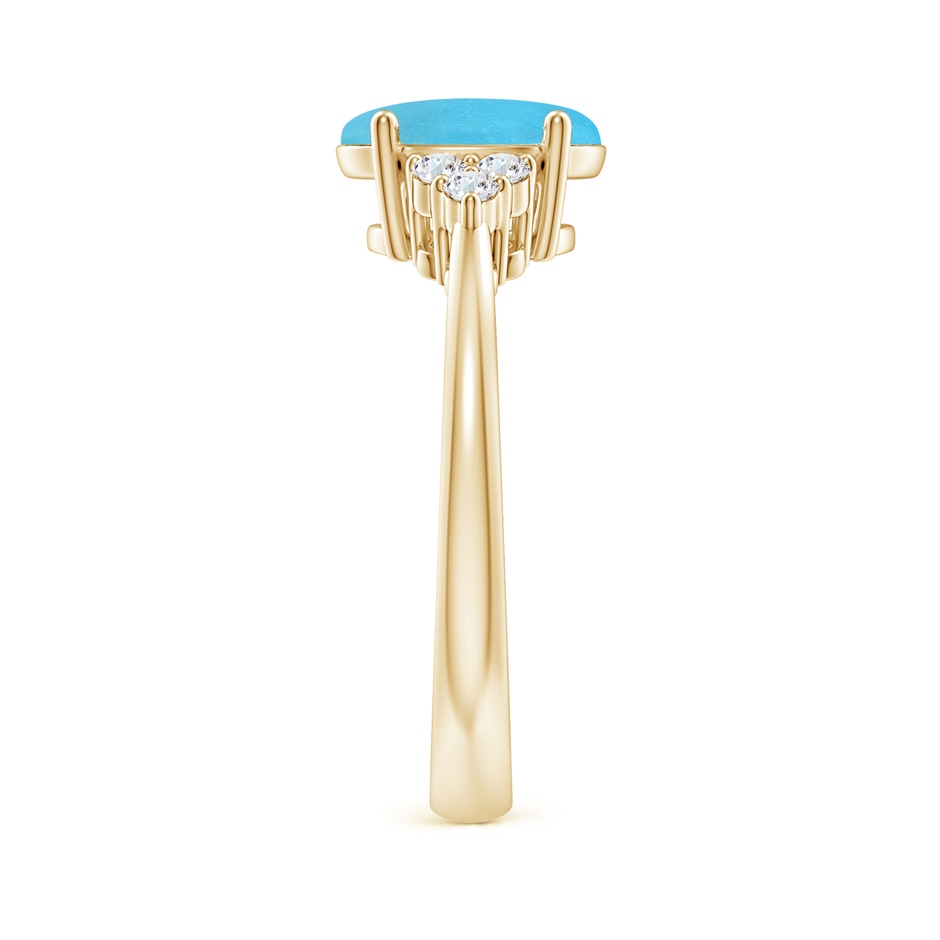 9x7mm AA Tapered Shank Oval Turquoise Ring with Trio Diamond Accent in Yellow Gold side-2