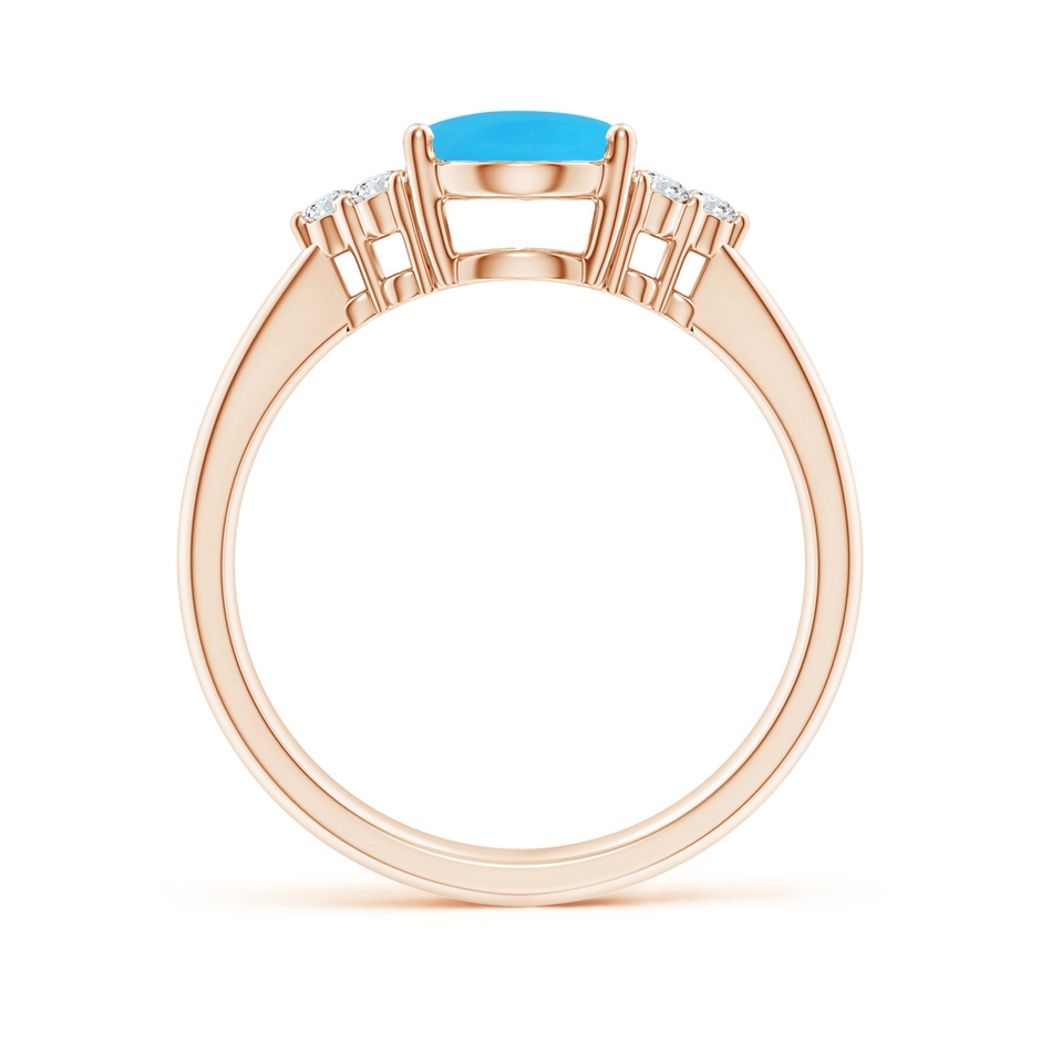 9x7mm AAA Tapered Shank Oval Turquoise Ring with Trio Diamond Accent in Rose Gold side-1