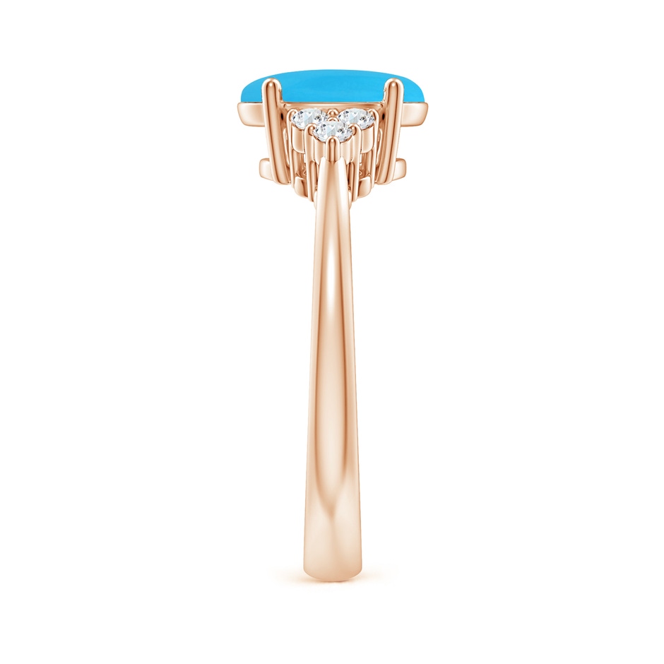 9x7mm AAA Tapered Shank Oval Turquoise Ring with Trio Diamond Accent in Rose Gold side-2