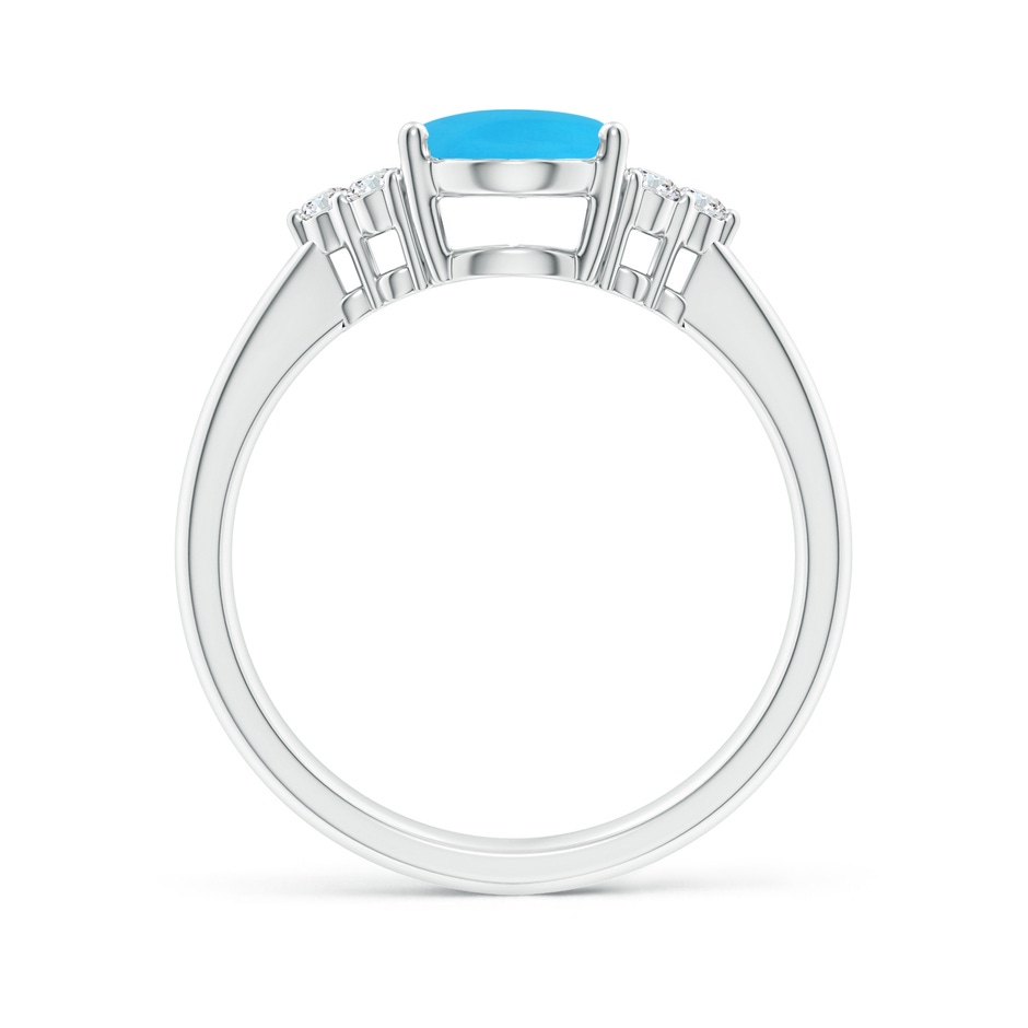 9x7mm AAA Tapered Shank Oval Turquoise Ring with Trio Diamond Accent in White Gold side-1