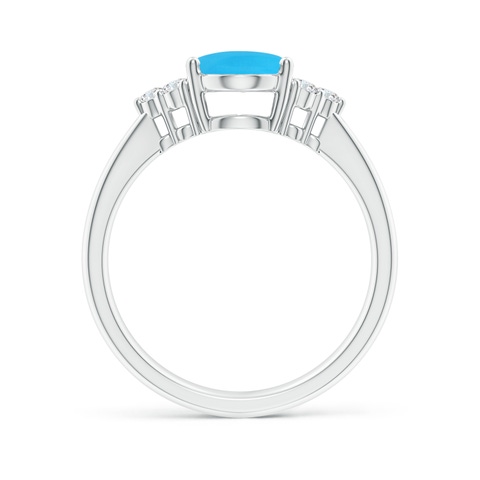 9x7mm AAA Tapered Shank Oval Turquoise Ring with Trio Diamond Accent in White Gold - side 2