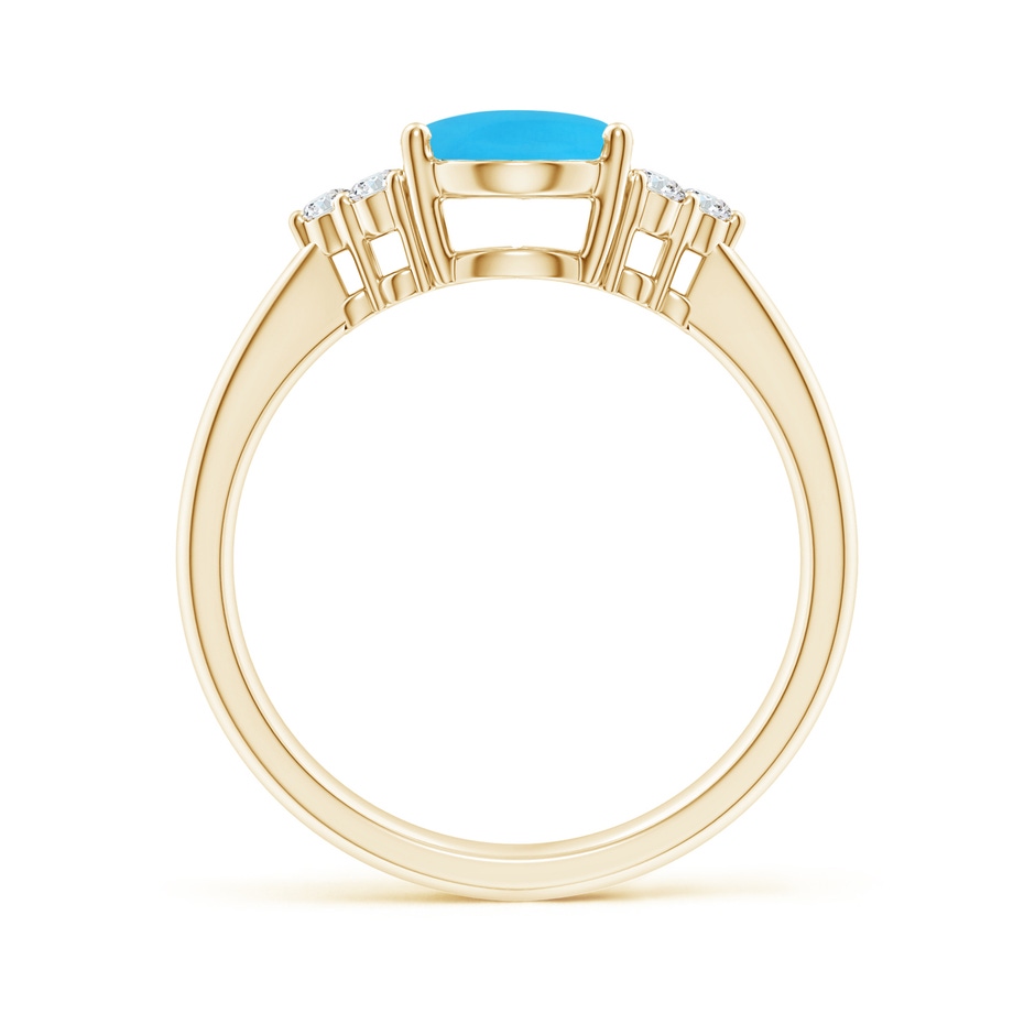 9x7mm AAA Tapered Shank Oval Turquoise Ring with Trio Diamond Accent in Yellow Gold side-1
