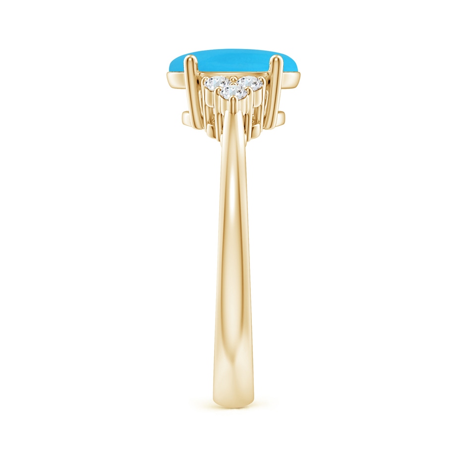 9x7mm AAA Tapered Shank Oval Turquoise Ring with Trio Diamond Accent in Yellow Gold side-2