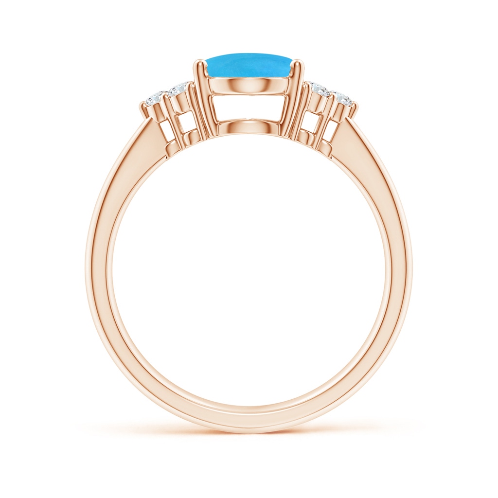 9x7mm AAAA Tapered Shank Oval Turquoise Ring with Trio Diamond Accent in Rose Gold Side-1