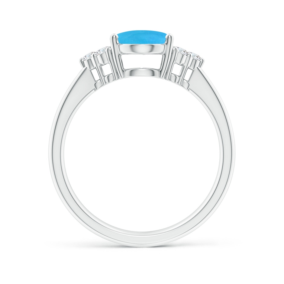 9x7mm AAAA Tapered Shank Oval Turquoise Ring with Trio Diamond Accent in White Gold side-1