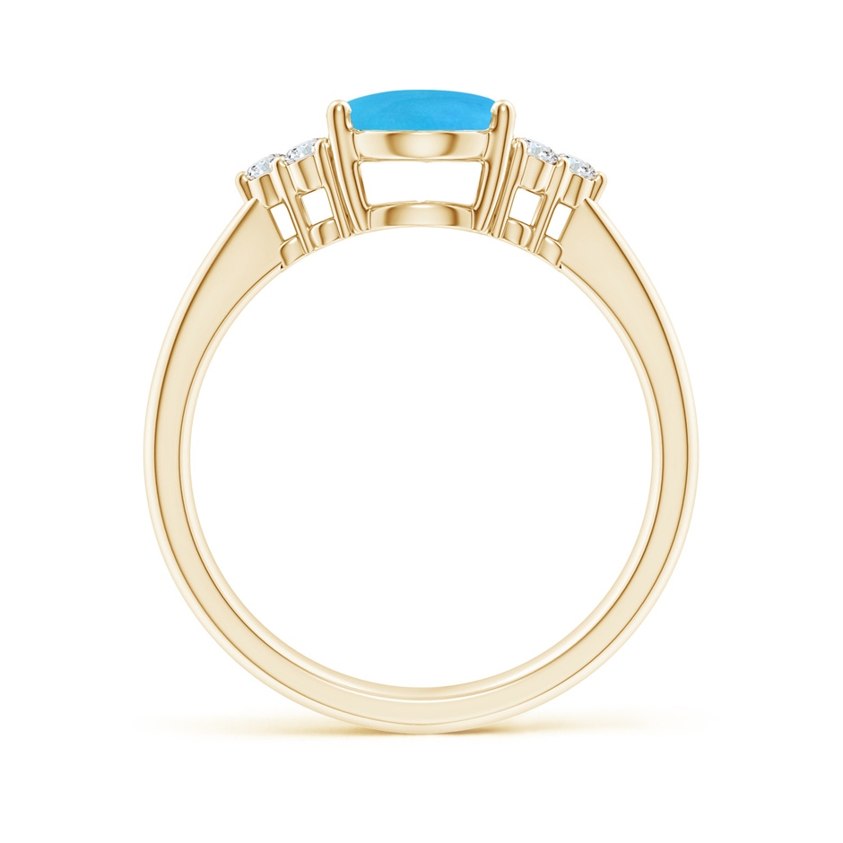 9x7mm AAAA Tapered Shank Oval Turquoise Ring with Trio Diamond Accent in Yellow Gold side-1