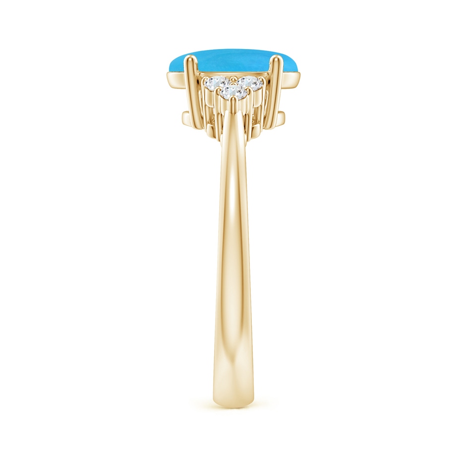 9x7mm AAAA Tapered Shank Oval Turquoise Ring with Trio Diamond Accent in Yellow Gold side-2