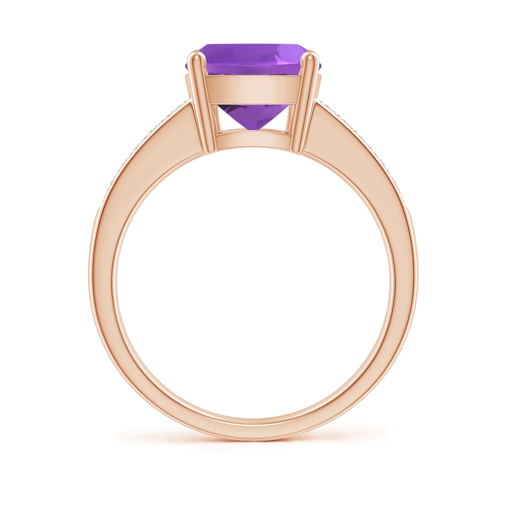 10x8mm AAA Cushion Amethyst Cocktail Ring with Diamonds in Rose Gold Side-1