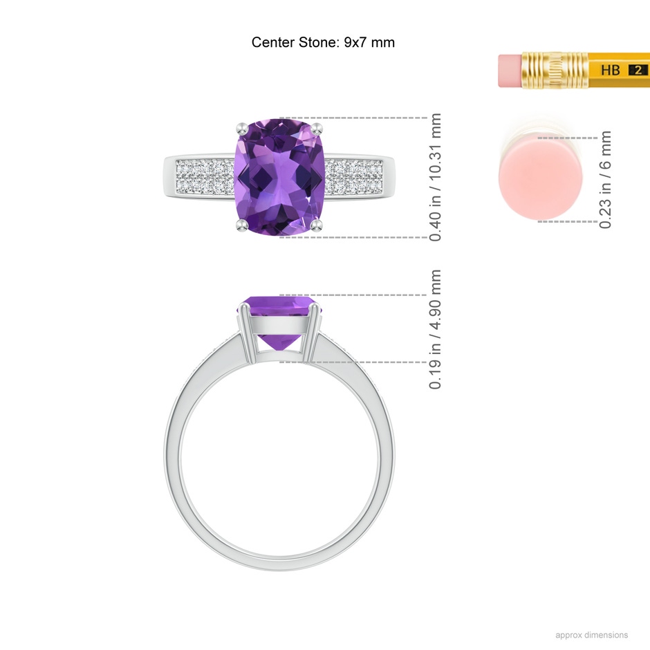 9x7mm AAA Cushion Amethyst Cocktail Ring with Diamonds in White Gold ruler