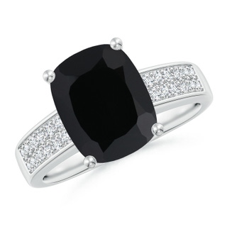 10x8mm AAA Cushion Black Onyx Cocktail Ring with Diamonds in P950 Platinum