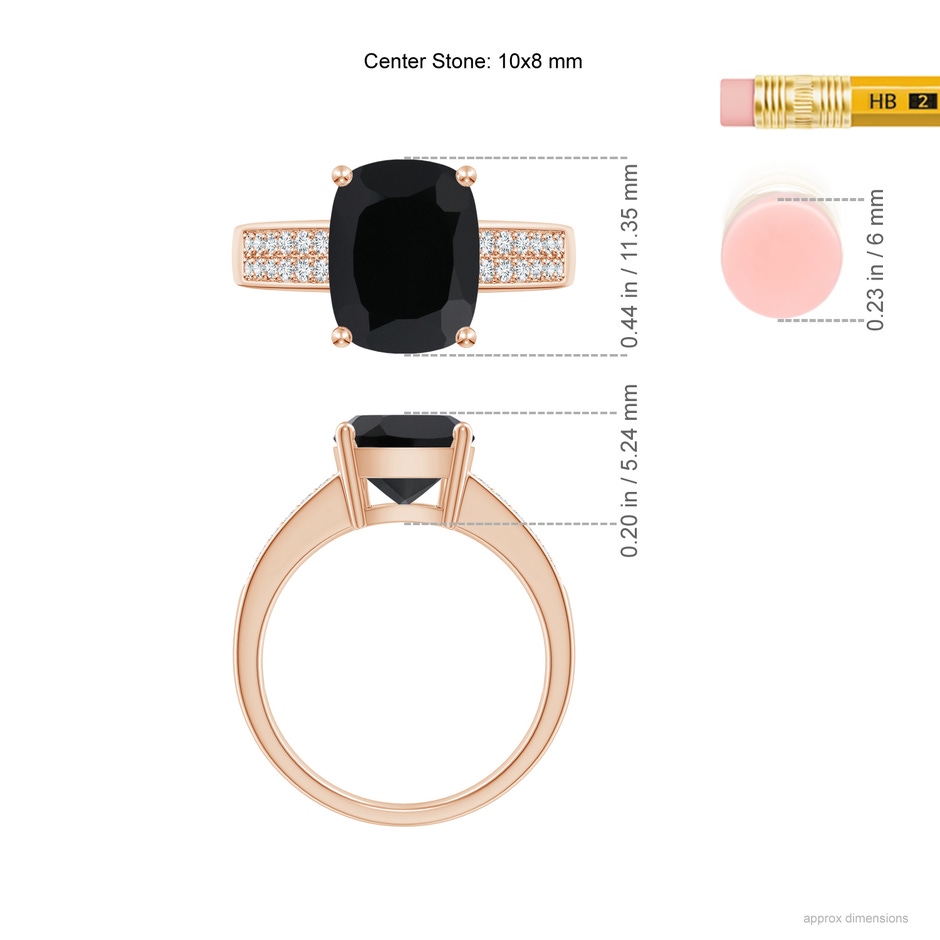 10x8mm AAA Cushion Black Onyx Cocktail Ring with Diamonds in Rose Gold ruler