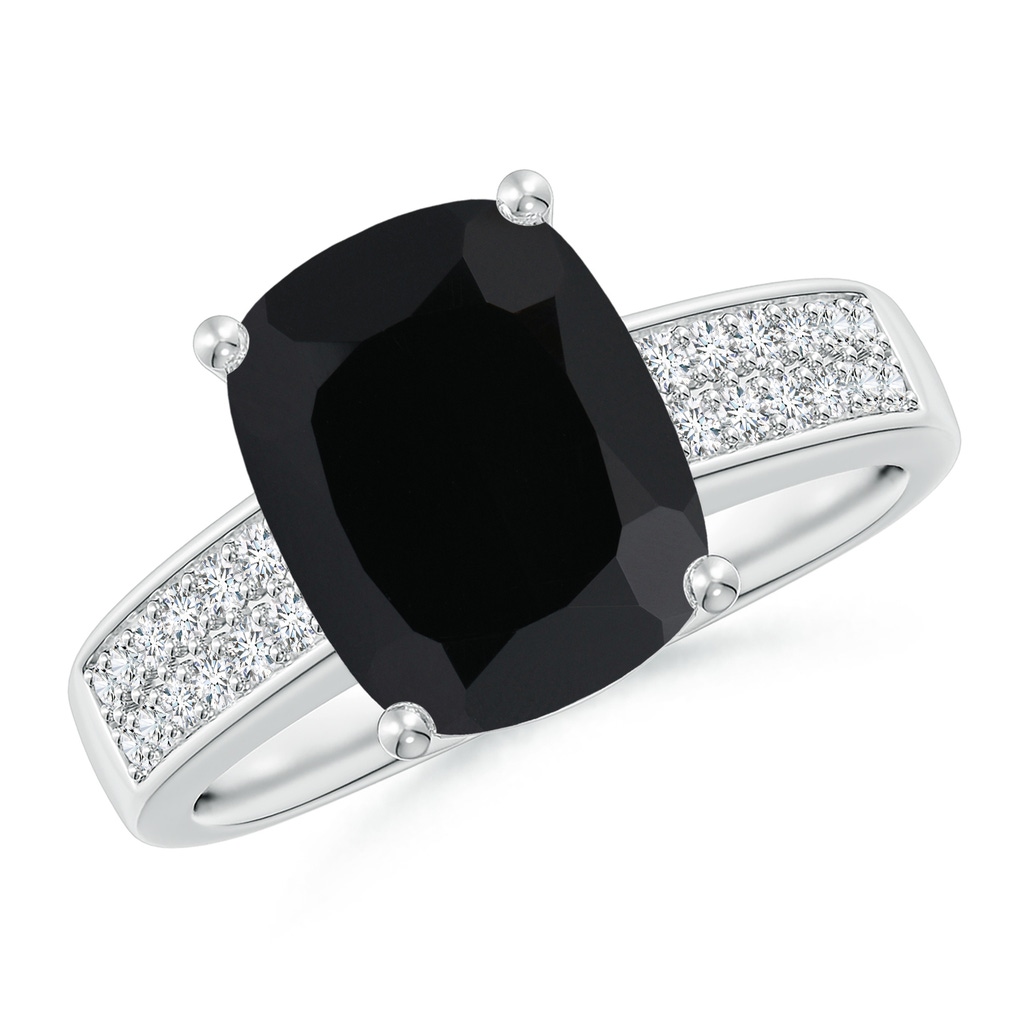 10x8mm AAA Cushion Black Onyx Cocktail Ring with Diamonds in White Gold