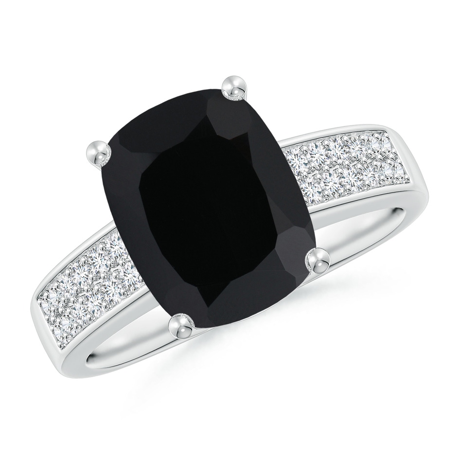 10x8mm AAA Cushion Black Onyx Cocktail Ring with Diamonds in White Gold 