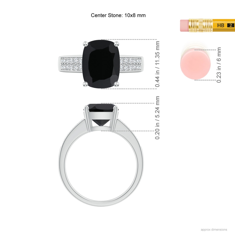 10x8mm AAA Cushion Black Onyx Cocktail Ring with Diamonds in White Gold ruler