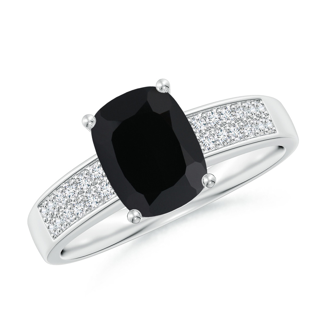 8x6mm AAA Cushion Black Onyx Cocktail Ring with Diamonds in P950 Platinum