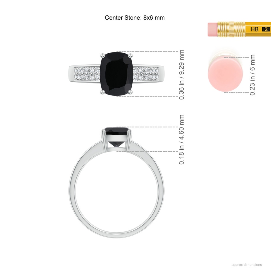8x6mm AAA Cushion Black Onyx Cocktail Ring with Diamonds in White Gold ruler