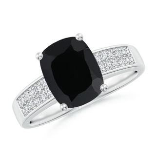 9x7mm AAA Cushion Black Onyx Cocktail Ring with Diamonds in White Gold
