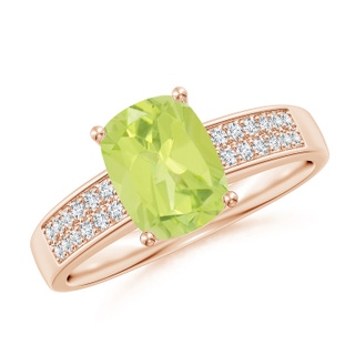 8x6mm A Cushion Peridot Cocktail Ring with Diamonds in 10K Rose Gold