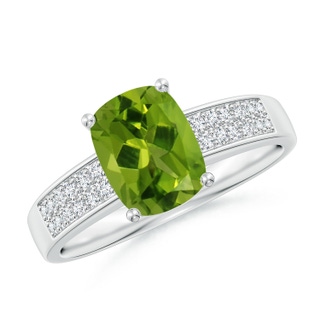 8x6mm AAAA Cushion Peridot Cocktail Ring with Diamonds in P950 Platinum