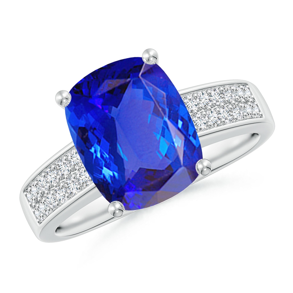 10x8mm AAA Cushion Tanzanite Cocktail Ring with Diamonds in White Gold