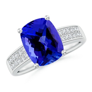 10x8mm AAAA Cushion Tanzanite Cocktail Ring with Diamonds in White Gold
