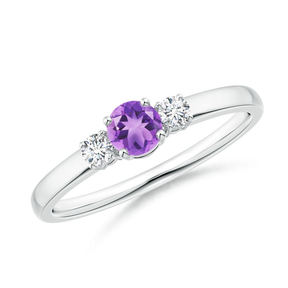 4mm A Classic Amethyst and Diamond Three Stone Engagement Ring in White Gold 