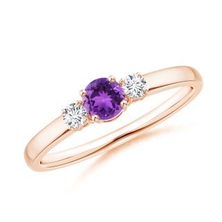 4mm AAA Classic Amethyst and Diamond Three Stone Engagement Ring in Rose Gold