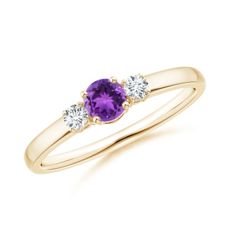 4mm AAA Classic Amethyst and Diamond Three Stone Engagement Ring in Yellow Gold