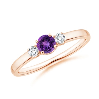4mm AAAA Classic Amethyst and Diamond Three Stone Engagement Ring in 10K Rose Gold