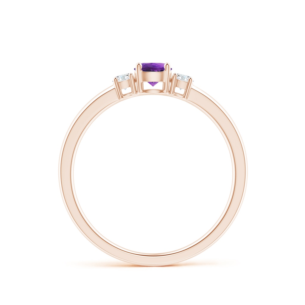 4mm AAAA Classic Amethyst and Diamond Three Stone Engagement Ring in Rose Gold Side-1