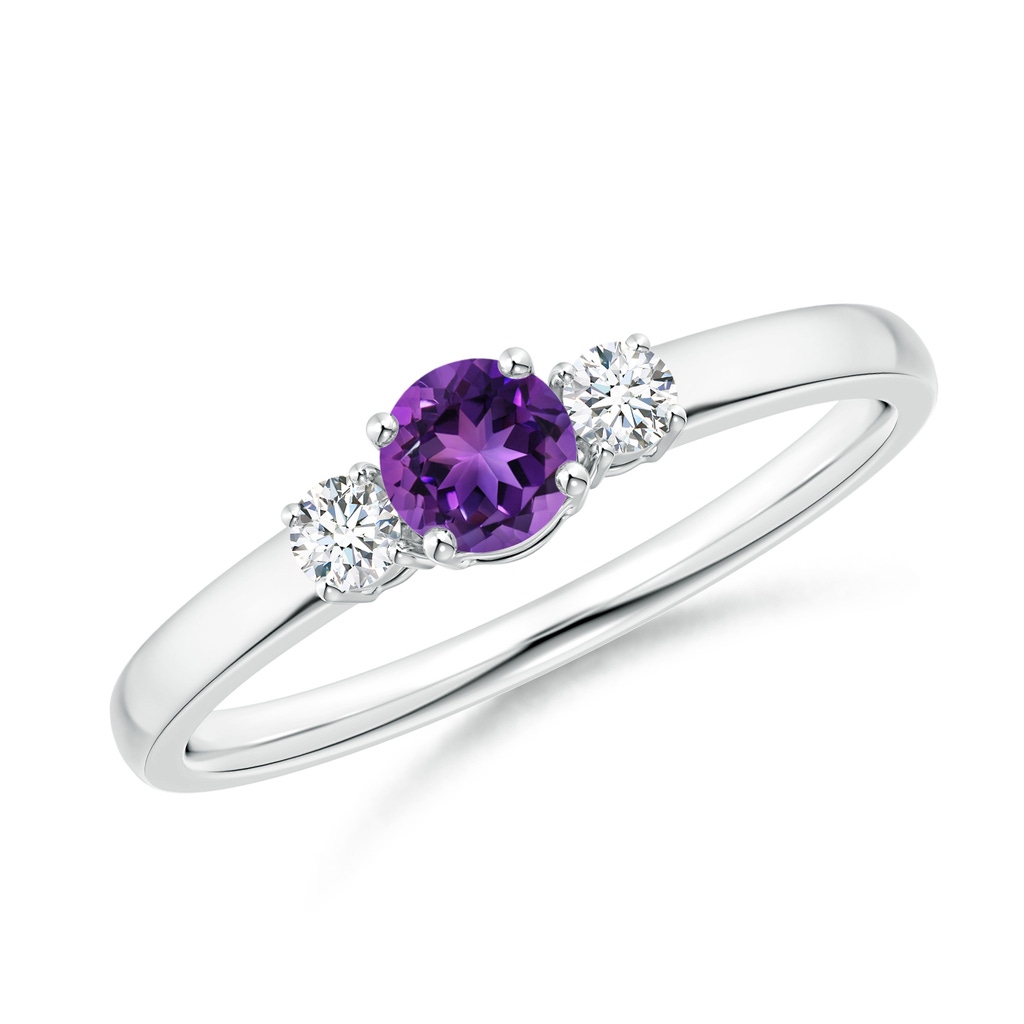 4mm AAAA Classic Amethyst and Diamond Three Stone Engagement Ring in S999 Silver