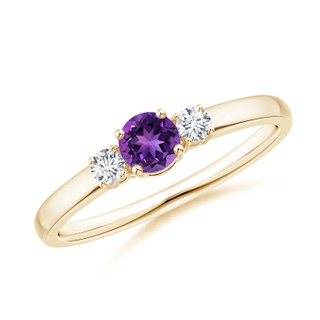 4mm AAAA Classic Amethyst and Diamond Three Stone Engagement Ring in Yellow Gold