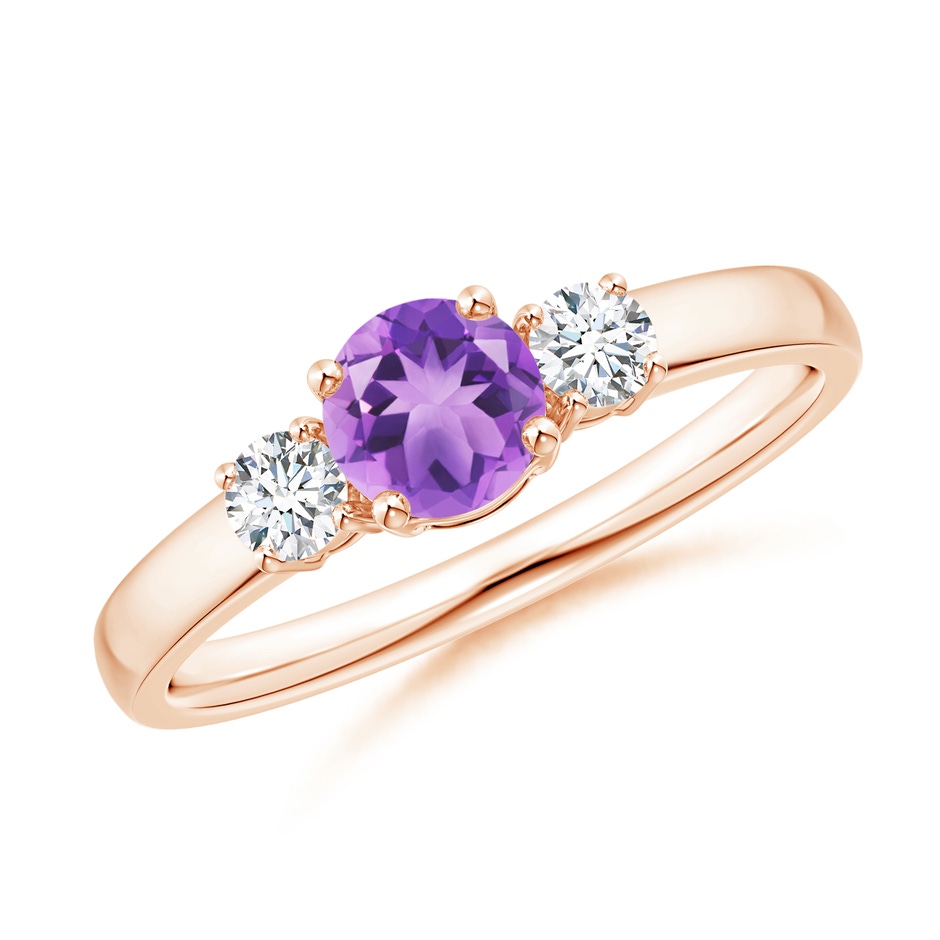 5mm A Classic Amethyst and Diamond Three Stone Engagement Ring in Rose Gold 