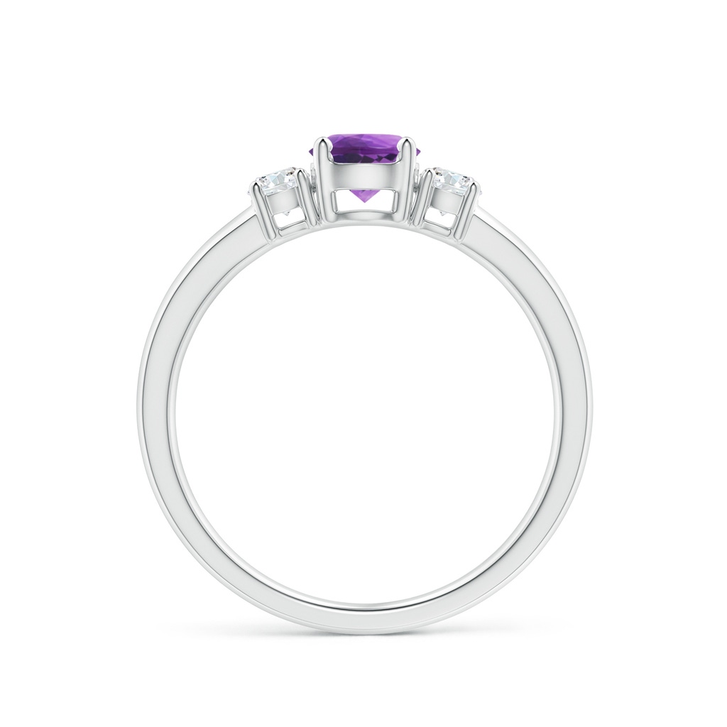 5mm AAA Classic Amethyst and Diamond Three Stone Engagement Ring in White Gold Side-1