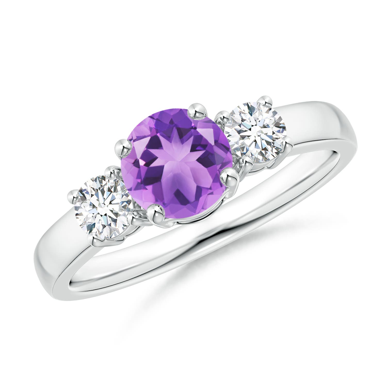 6mm A Classic Amethyst and Diamond Three Stone Engagement Ring in P950 Platinum
