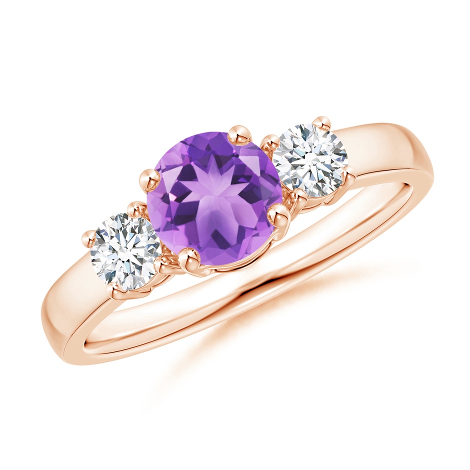 6mm A Classic Amethyst and Diamond Three Stone Engagement Ring in Rose Gold 