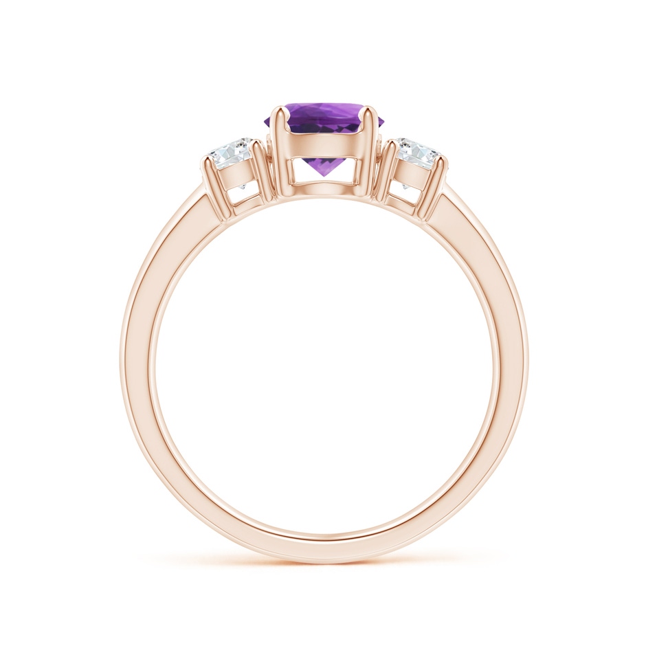 6mm AAA Classic Amethyst and Diamond Three Stone Engagement Ring in 10K Rose Gold side-1