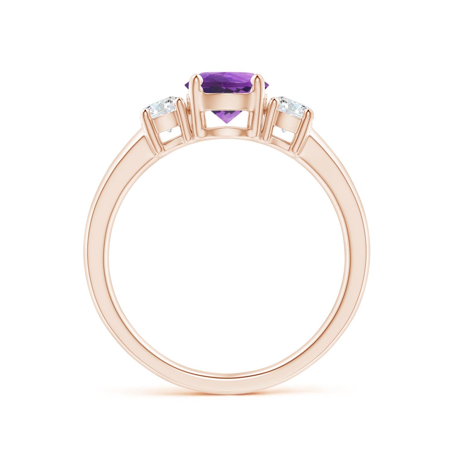 6mm AAA Classic Amethyst and Diamond Three Stone Engagement Ring in Rose Gold - side 3