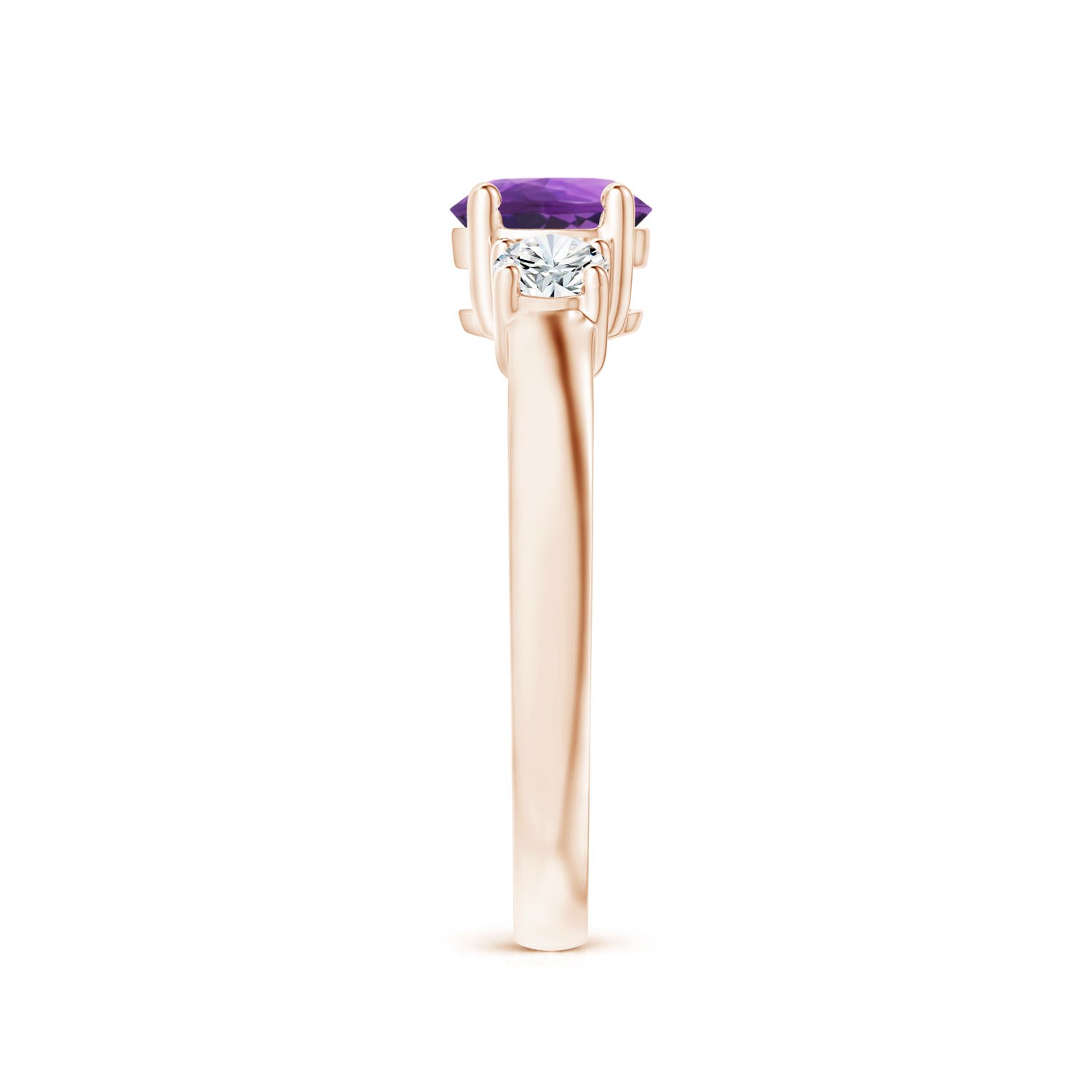 6mm AAA Classic Amethyst and Diamond Three Stone Engagement Ring in Rose Gold - side 5