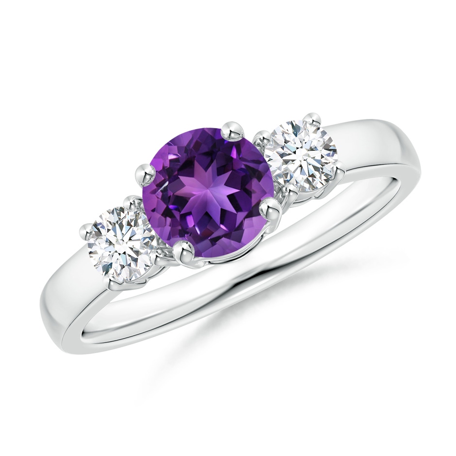 6mm AAAA Classic Amethyst and Diamond Three Stone Engagement Ring in White Gold 