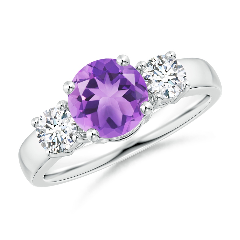 7mm A Classic Amethyst and Diamond Three Stone Engagement Ring in White Gold 