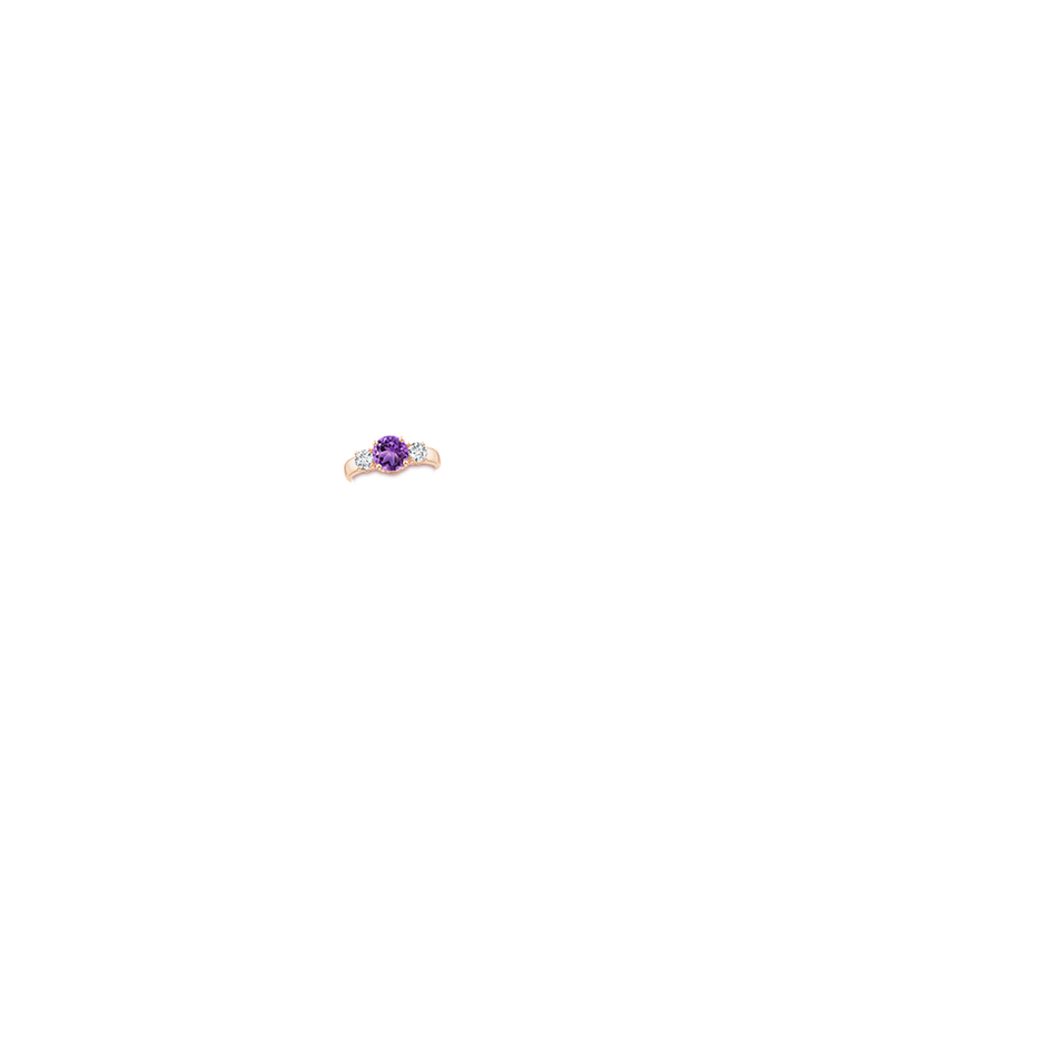 7mm AA Classic Amethyst and Diamond Three Stone Engagement Ring in Rose Gold body-hand