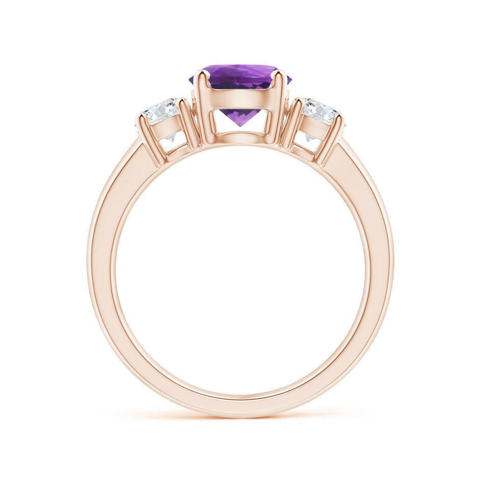 7mm AAA Classic Amethyst and Diamond Three Stone Engagement Ring in Rose Gold side-1