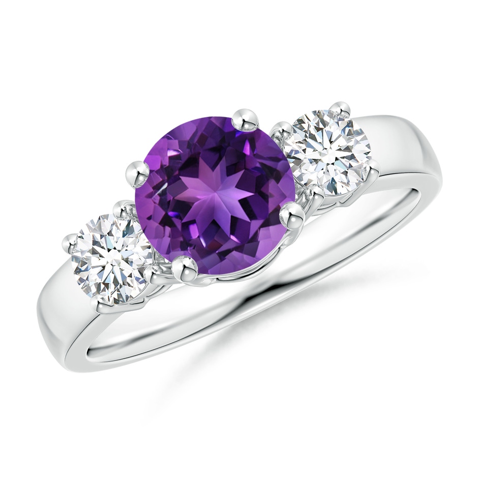 7mm AAAA Classic Amethyst and Diamond Three Stone Engagement Ring in P950 Platinum 