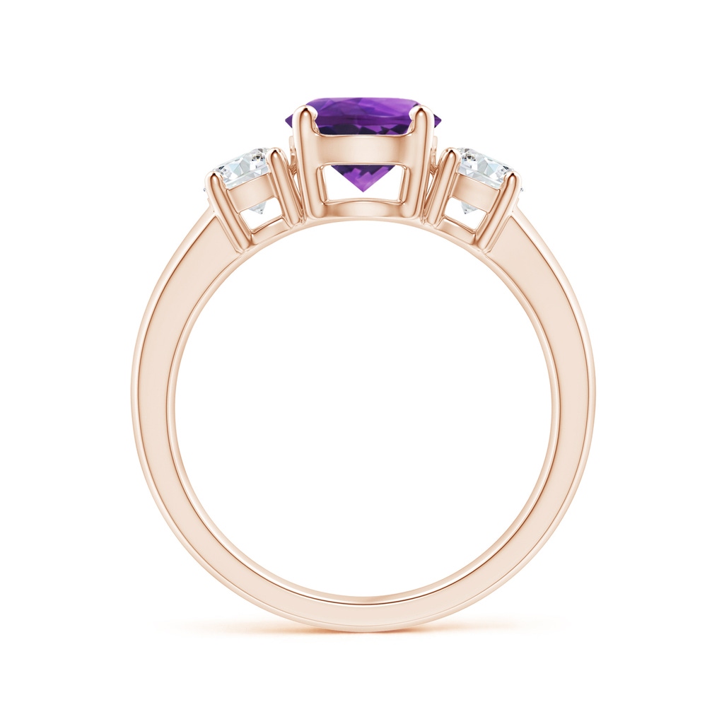 7mm AAAA Classic Amethyst and Diamond Three Stone Engagement Ring in Rose Gold Side-1