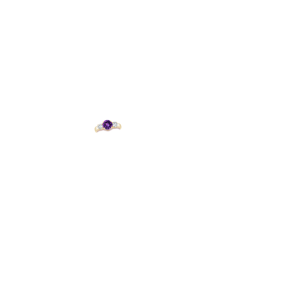 7mm AAAA Classic Amethyst and Diamond Three Stone Engagement Ring in Yellow Gold body-hand