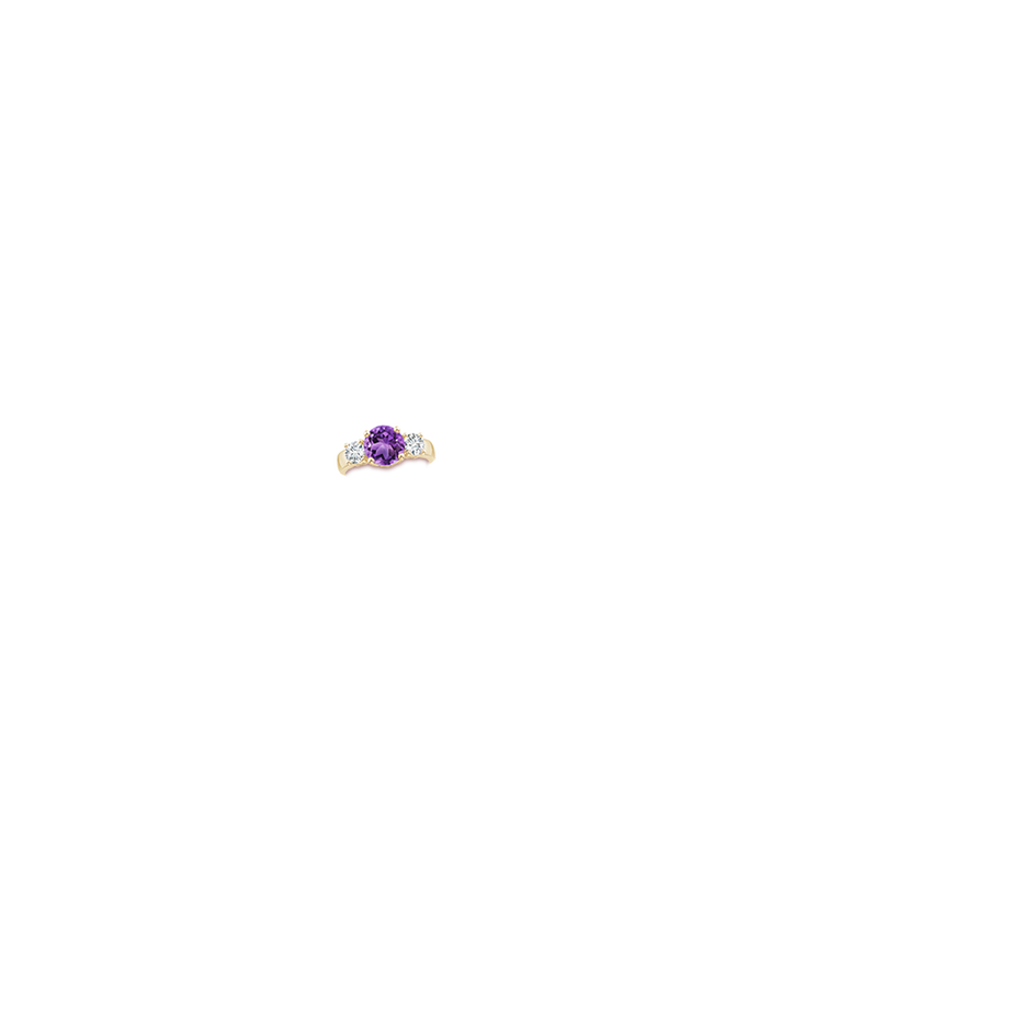 8mm AA Classic Amethyst and Diamond Three Stone Engagement Ring in Yellow Gold body-hand
