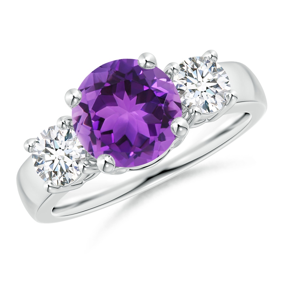 8mm AAA Classic Amethyst and Diamond Three Stone Engagement Ring in P950 Platinum 