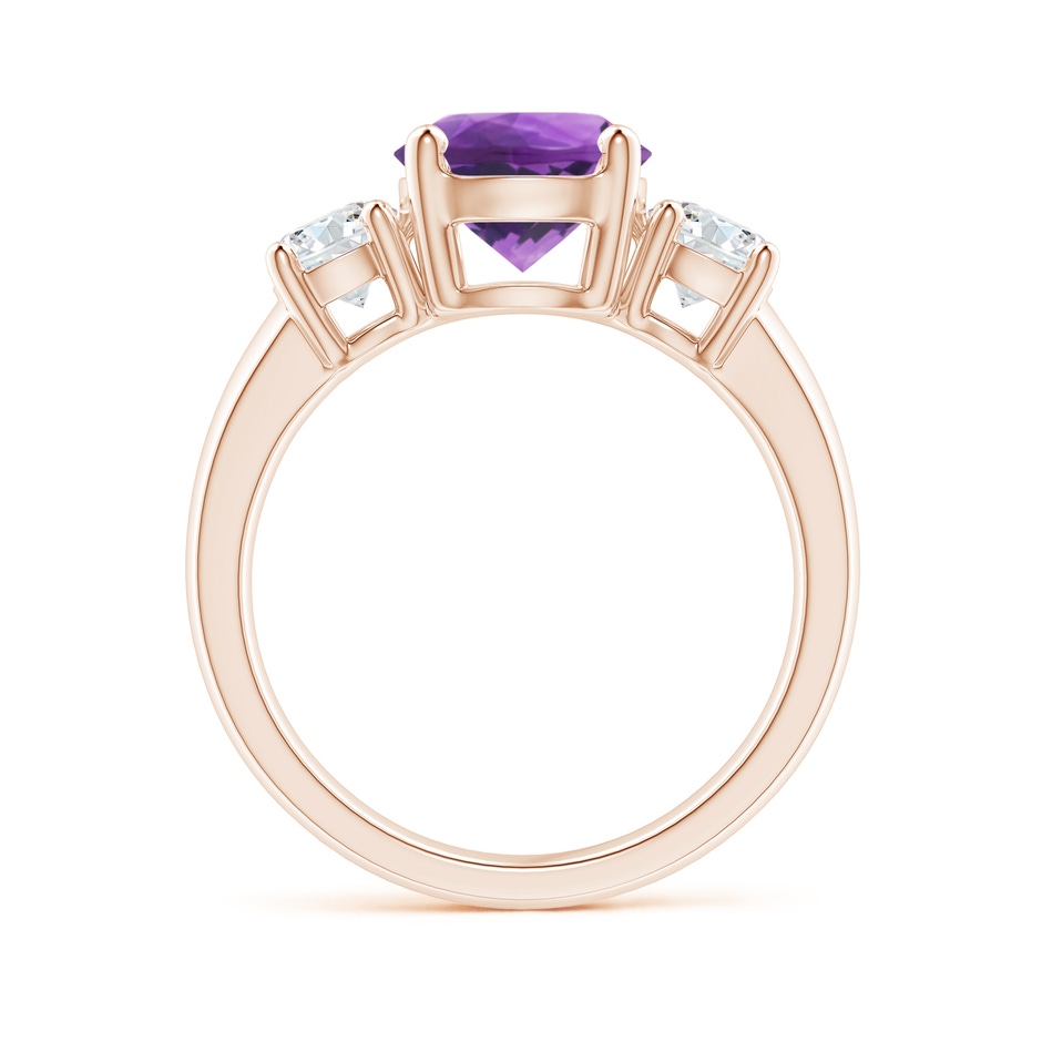 8mm AAA Classic Amethyst and Diamond Three Stone Engagement Ring in Rose Gold side-1